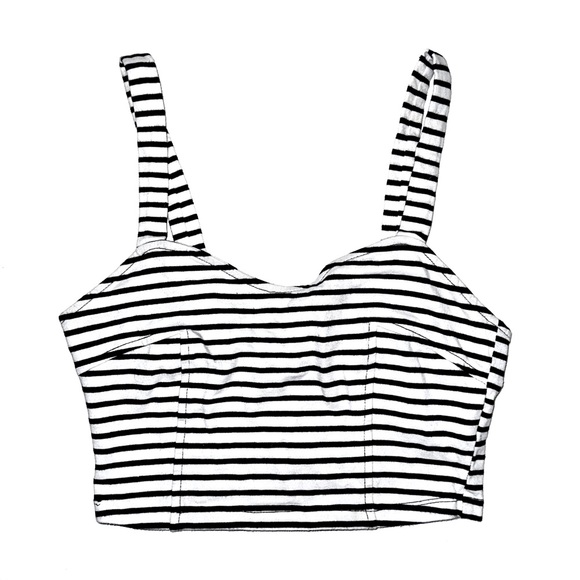 Striped black & white crop top zip up bustier - Forever 21 size Medium - Picture 1 of 6